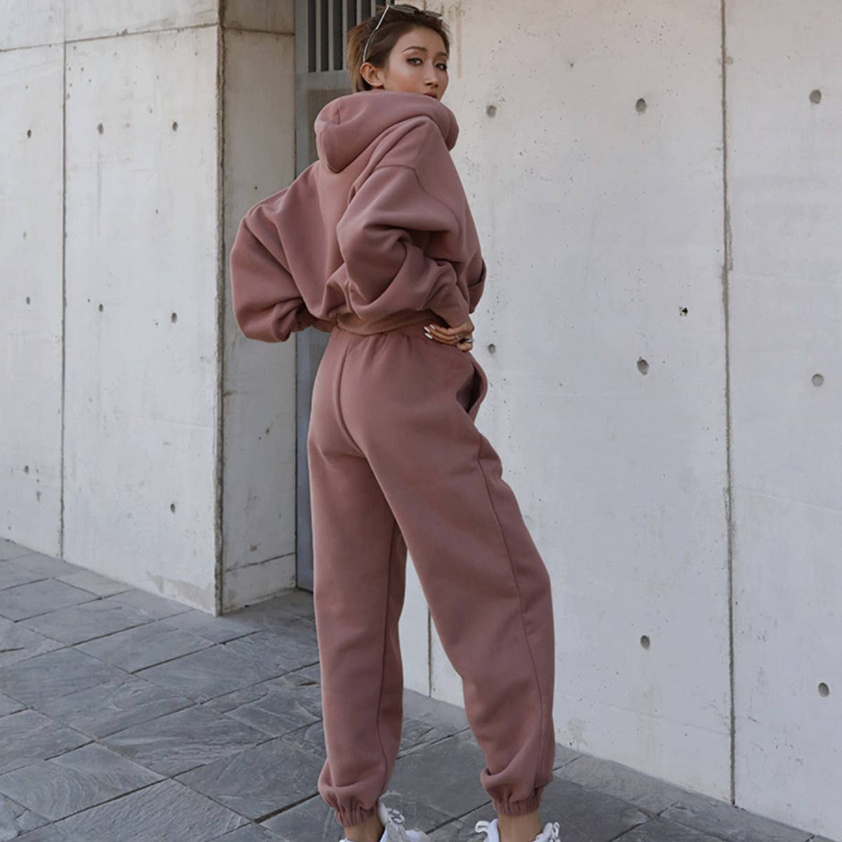 Sweetkama Ladies Solid Color Top and Pant Hoodie Daily Set: S / Light Grey