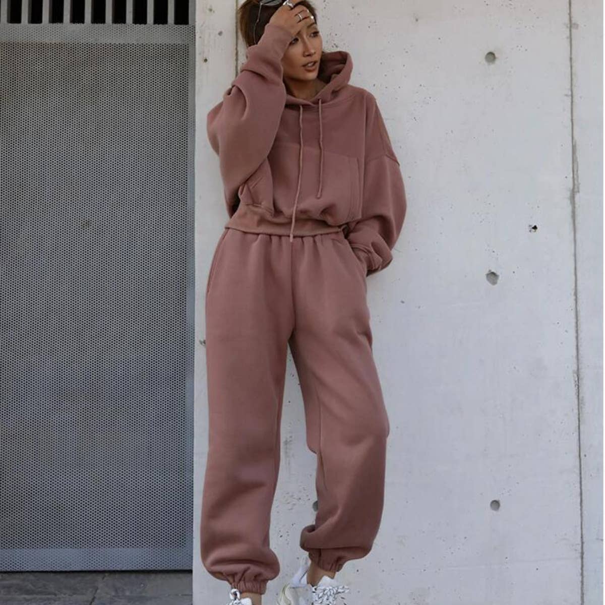 Sweetkama Ladies Solid Color Top and Pant Hoodie Daily Set: S / Light Grey