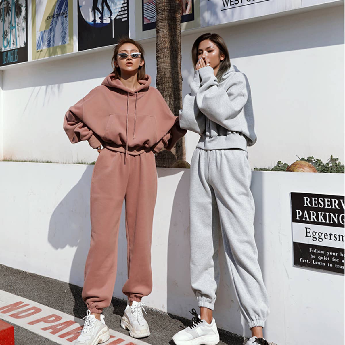 Sweetkama Ladies Solid Color Top and Pant Hoodie Daily Set: S / Light Grey
