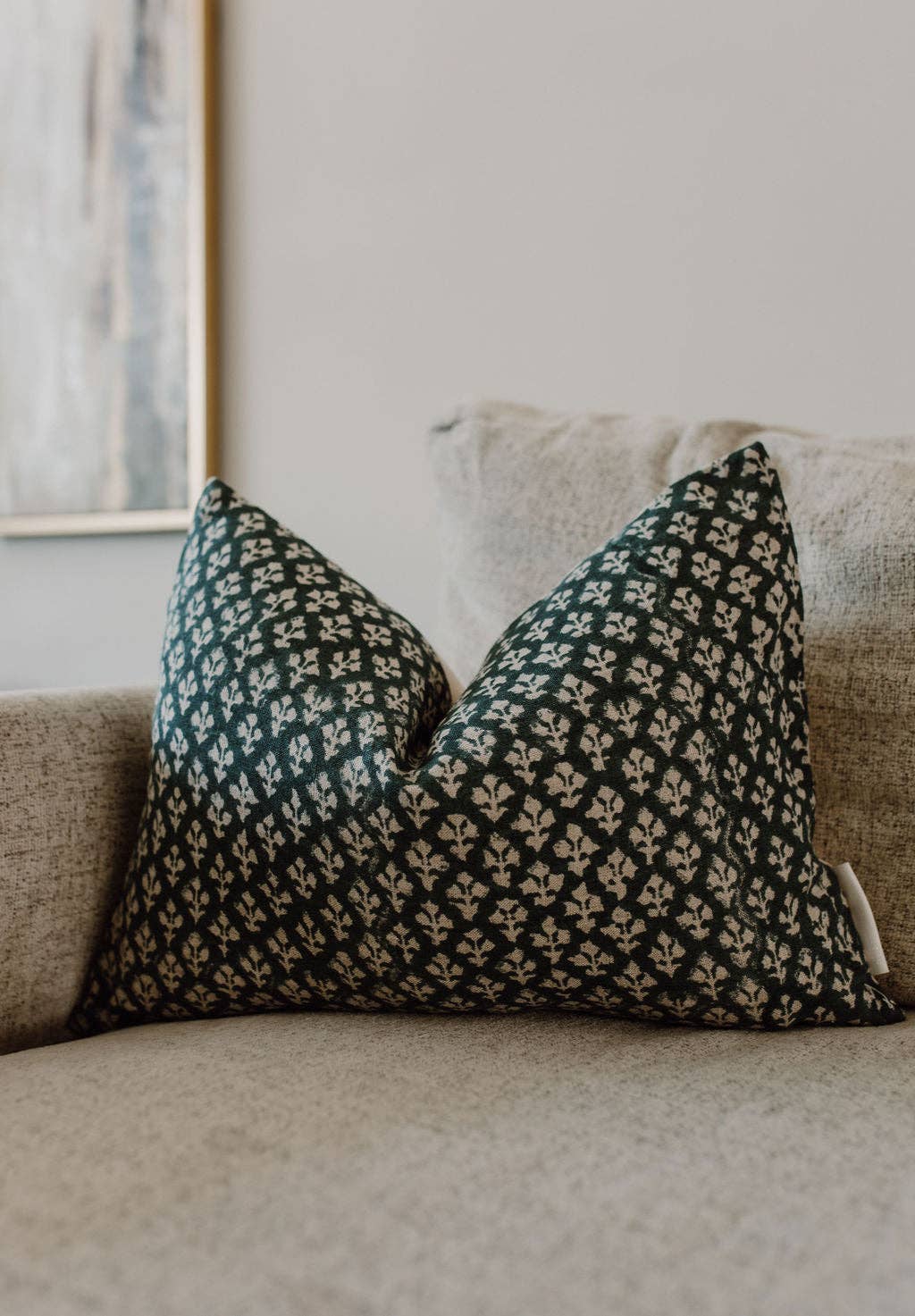 Indian Hand Block Linen Pillow Cover in Navy Blue Coastal: 14 in X 20 in