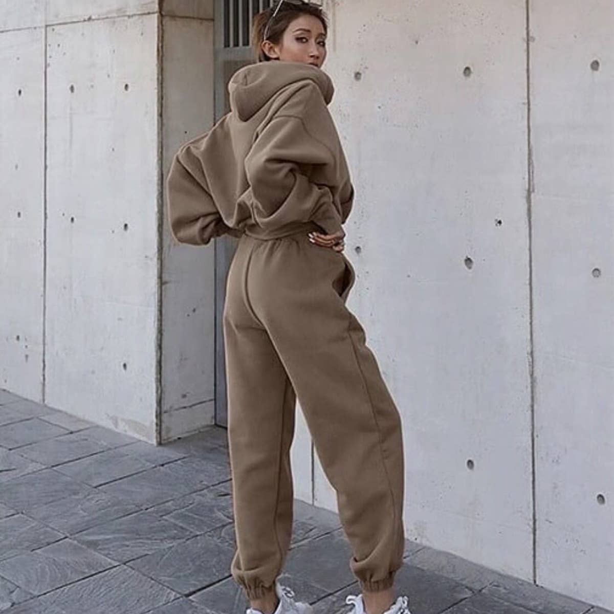 Sweetkama Ladies Solid Color Top and Pant Hoodie Daily Set: S / Light Grey