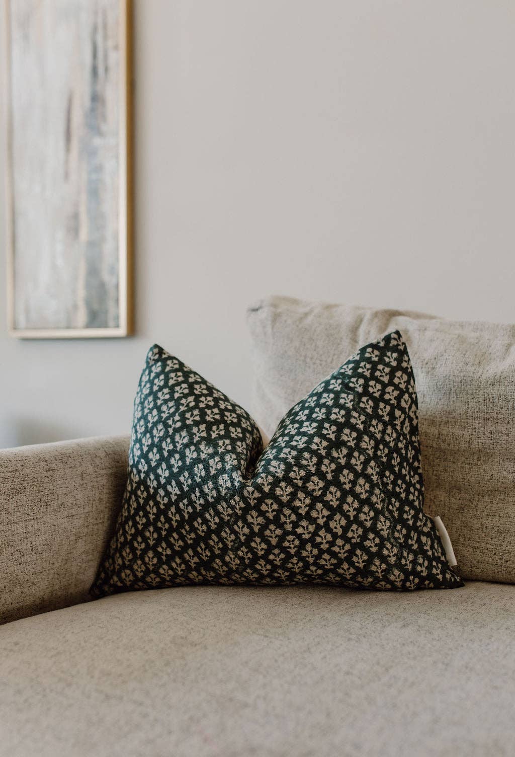 Indian Hand Block Linen Pillow Cover in Navy Blue Coastal: 14 in X 20 in