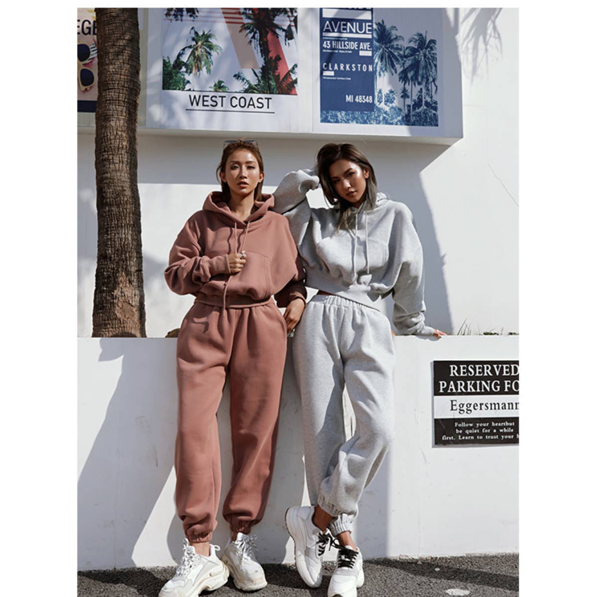 Sweetkama Ladies Solid Color Top and Pant Hoodie Daily Set: S / Light Grey