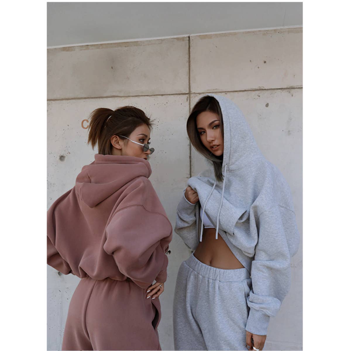 Sweetkama Ladies Solid Color Top and Pant Hoodie Daily Set: S / Light Grey