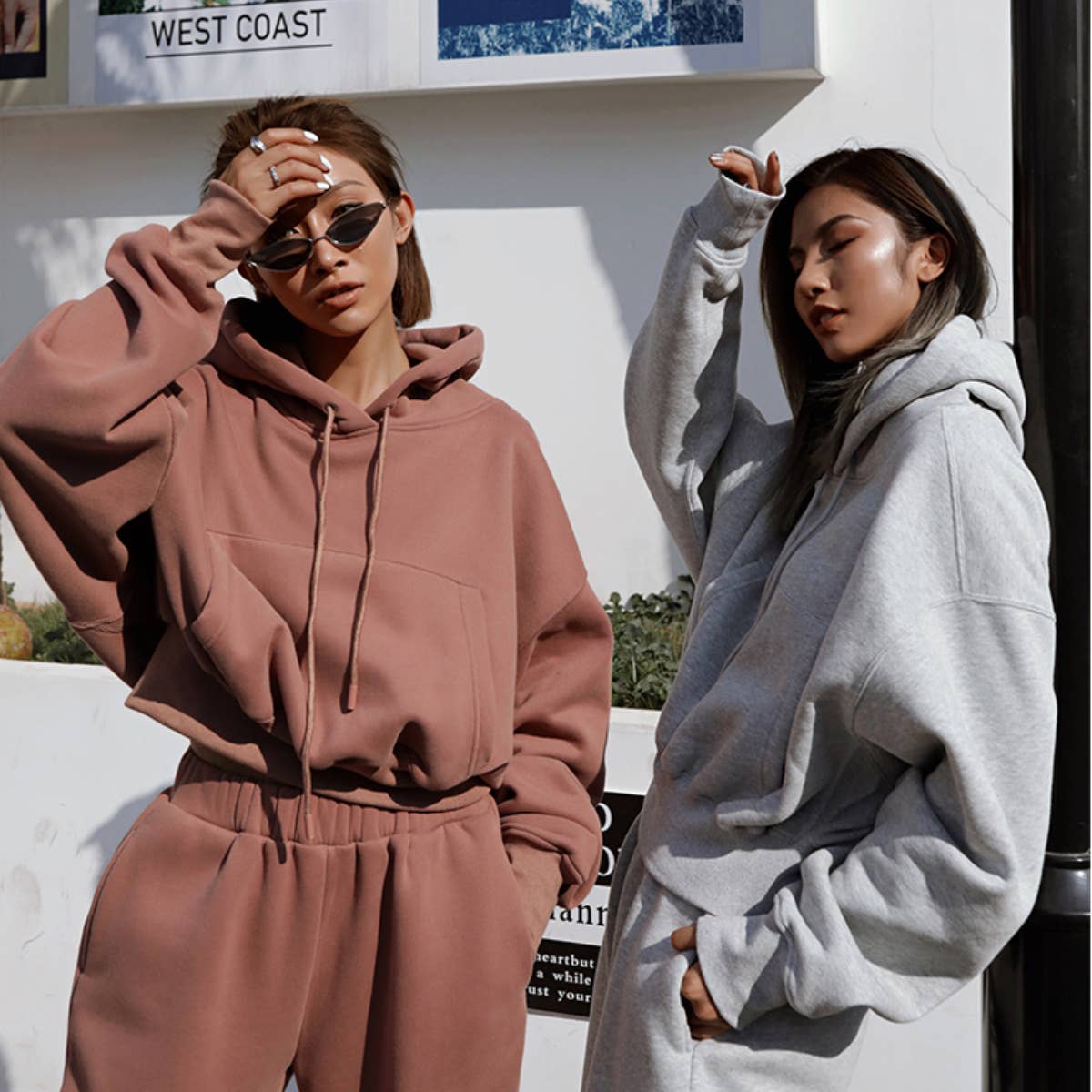Sweetkama Ladies Solid Color Top and Pant Hoodie Daily Set: S / Light Grey