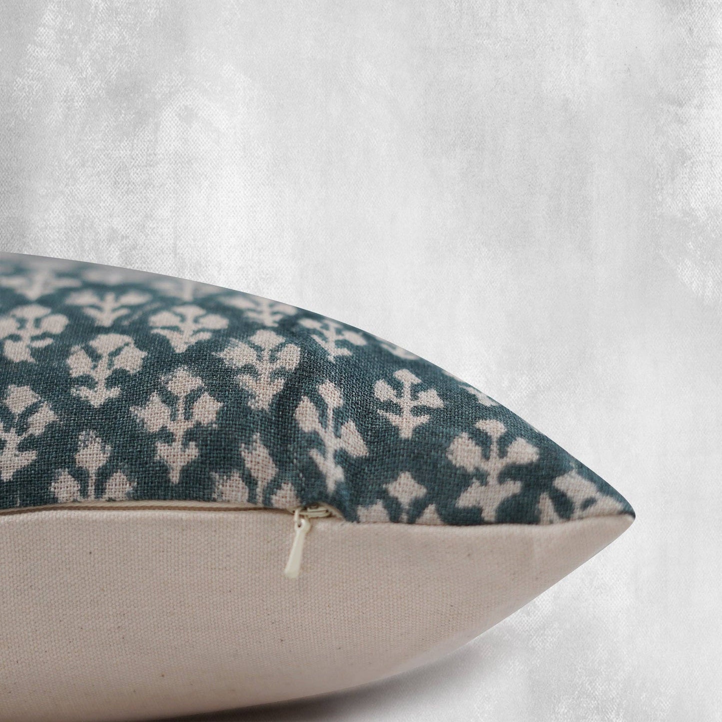 Indian Hand Block Linen Pillow Cover in Navy Blue Coastal: 14 in X 20 in