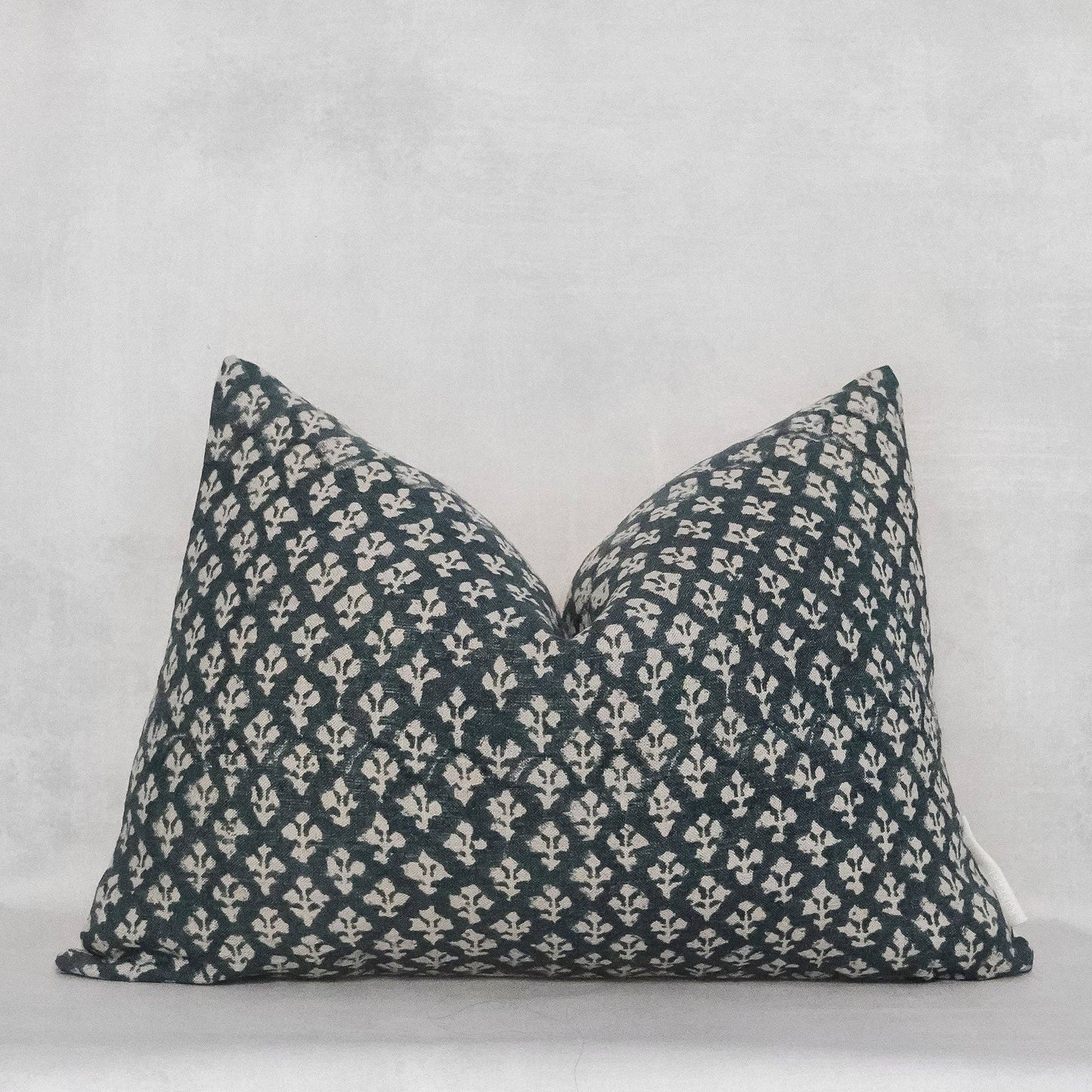 Indian Hand Block Linen Pillow Cover in Navy Blue Coastal: 14 in X 20 in