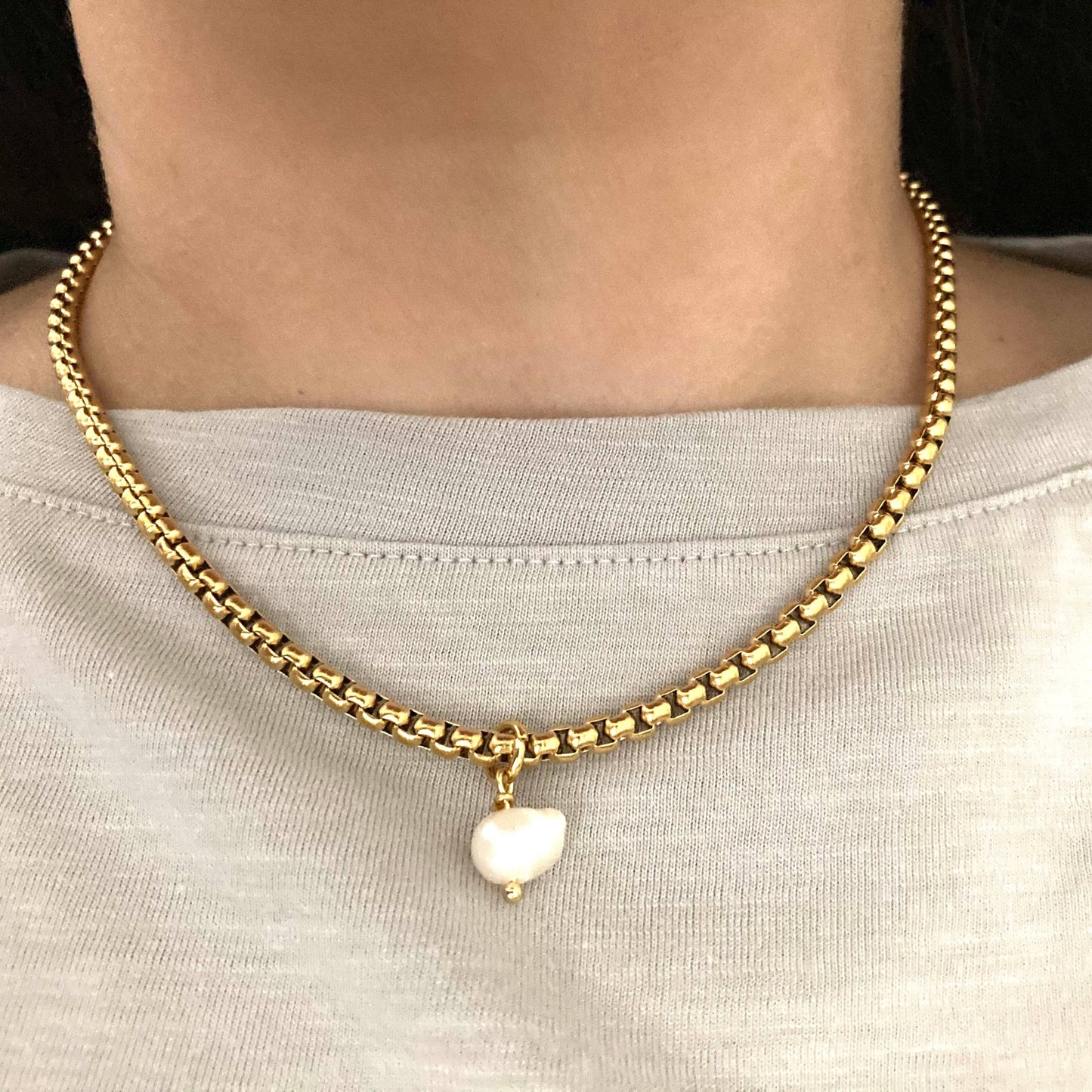 Single Pearl Necklace Gold Plated Chain Necklace